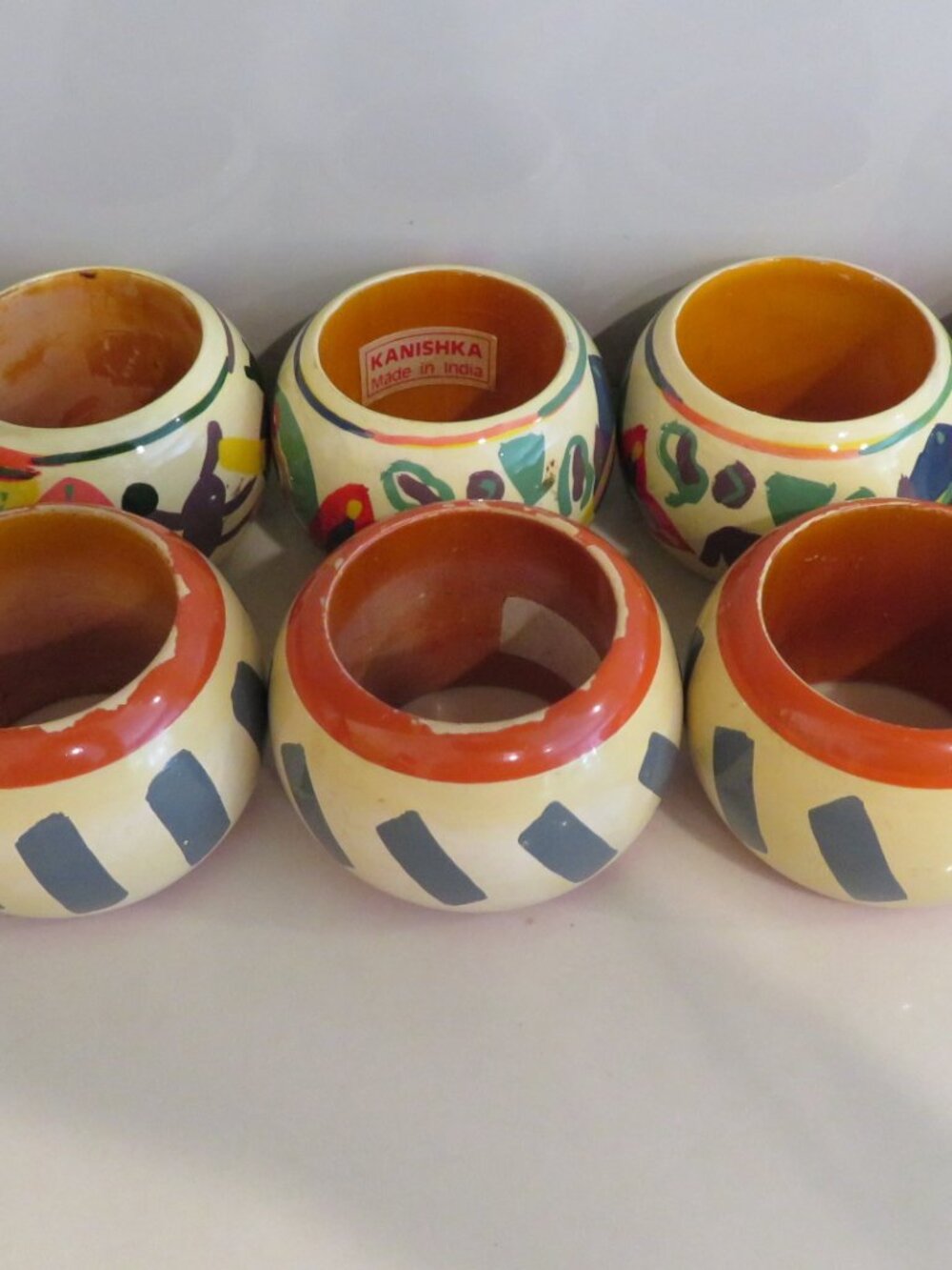 Set 8 India Wood Napkin Holders Hand Painted Vintage (K802)